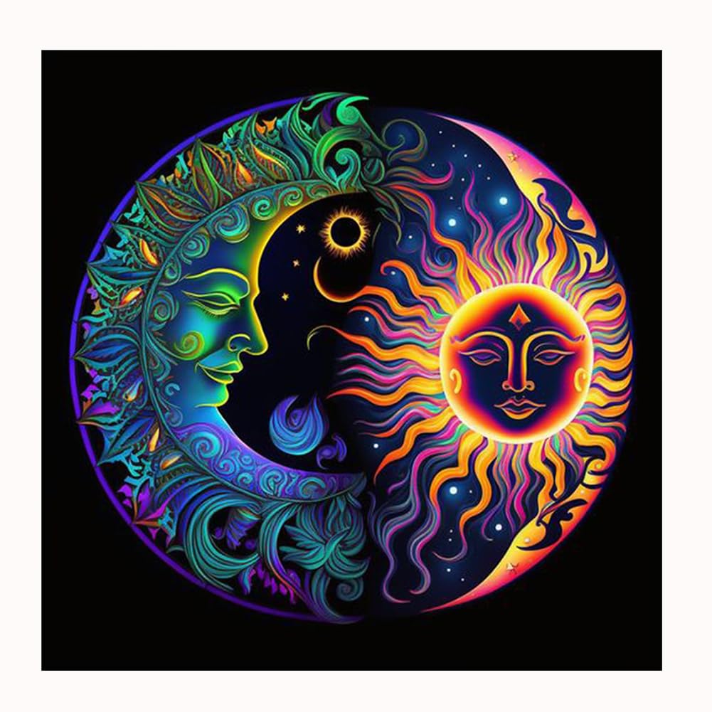 Stalente Diamond Painting Kits for Adults, 5D DIY Diamond Art Kits for Beginners Round Full Drill Diamond Painting for Home Wall Decoration Gift 12×12inch, Sun and Moon Stalente