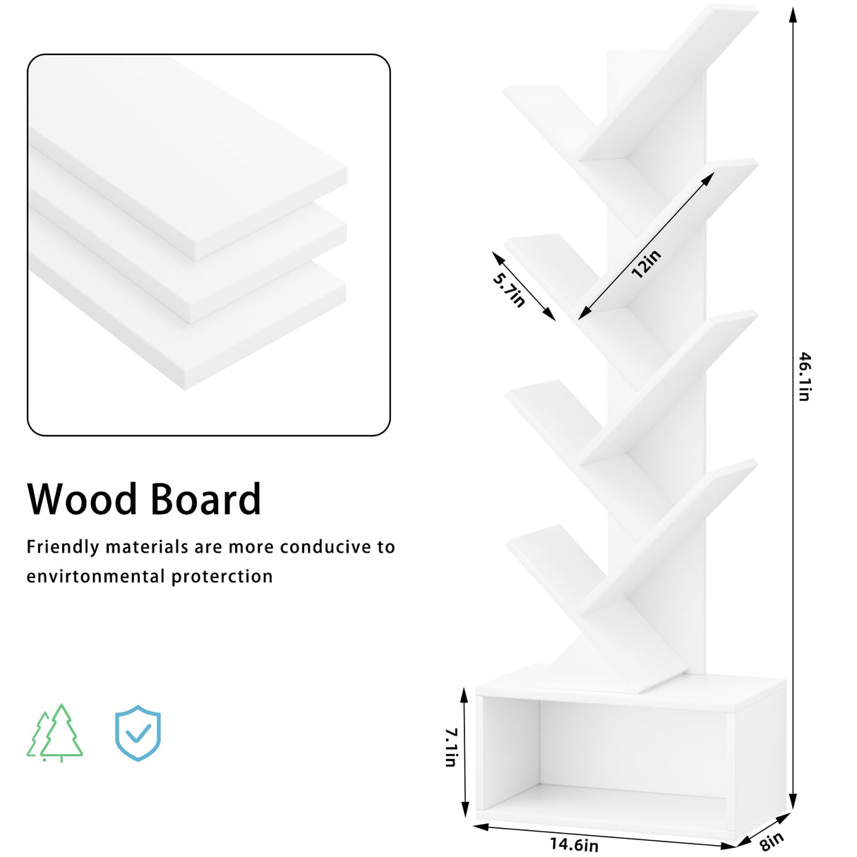 SHEEPAM 9 Tier Tree Bookshelf,Christmas Green Bookcase for Narrow Space, Storage Organizer Floor Standing Bookshelves for Books, Tall Book Case for Home Office, Living Room, Bedroom SHEEPAM