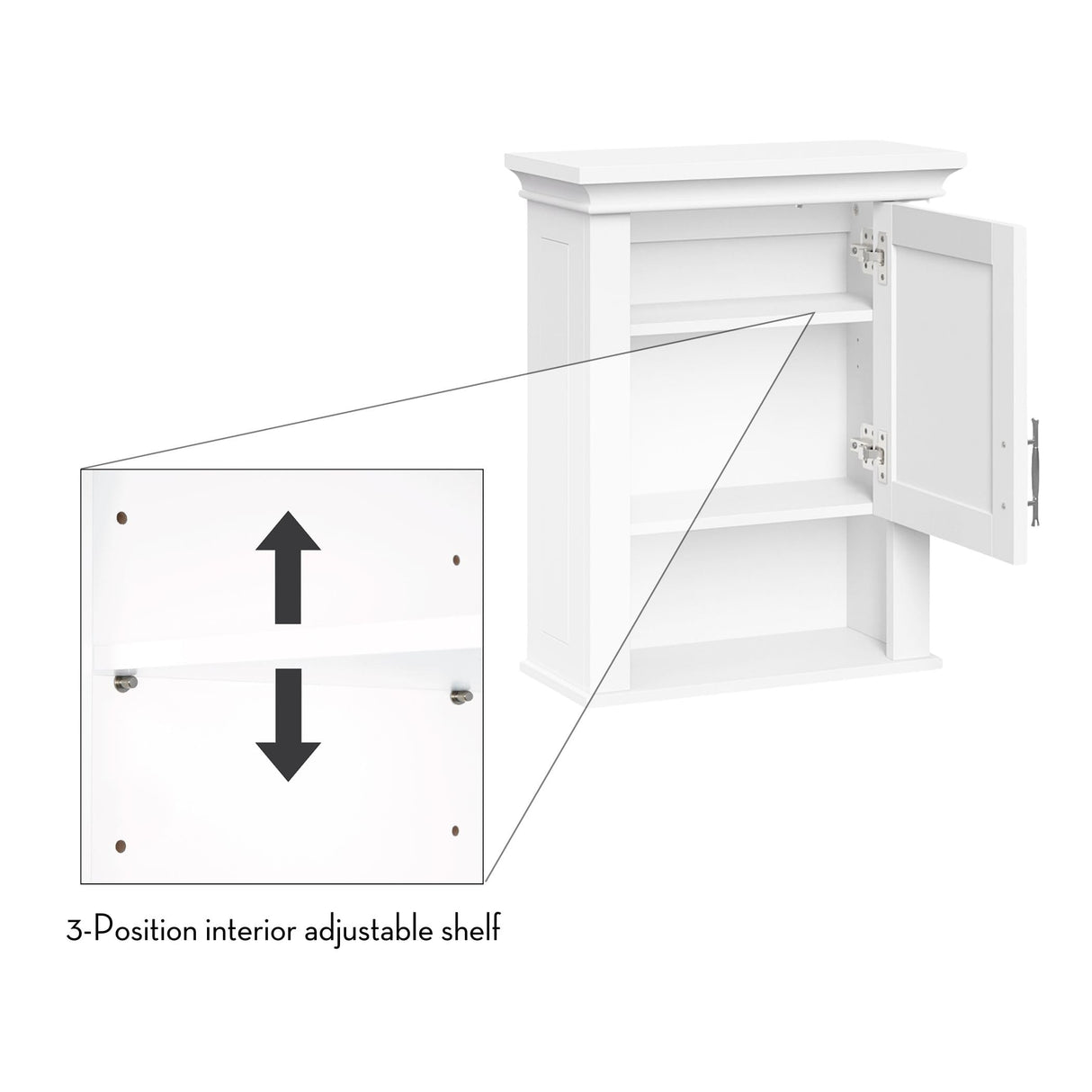 RiverRidge Somerset Single Door Wall Cabinet - Bathroom Medicine Cabinet with Inset Door, Coved Top Shelf, 2 Interior Shelves & Open Display Shelf – Elegant Bathroom Cabinet for Expanded Storage RiverRidge