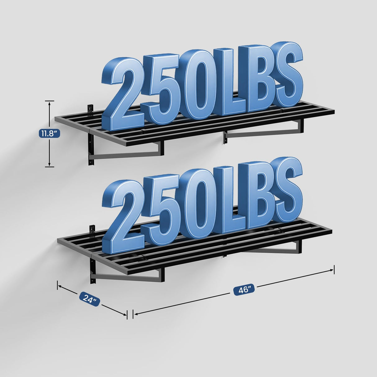 TimberAura 1-Pack Garage Wall Shelves, 2' x 4' Heavy Duty Wall Mounted Storage Rack with 3 Hooks, 250 lbs Capacity, Steel Garage Organization Shelving for Tools, Bins, and Power Equipment TimberAura