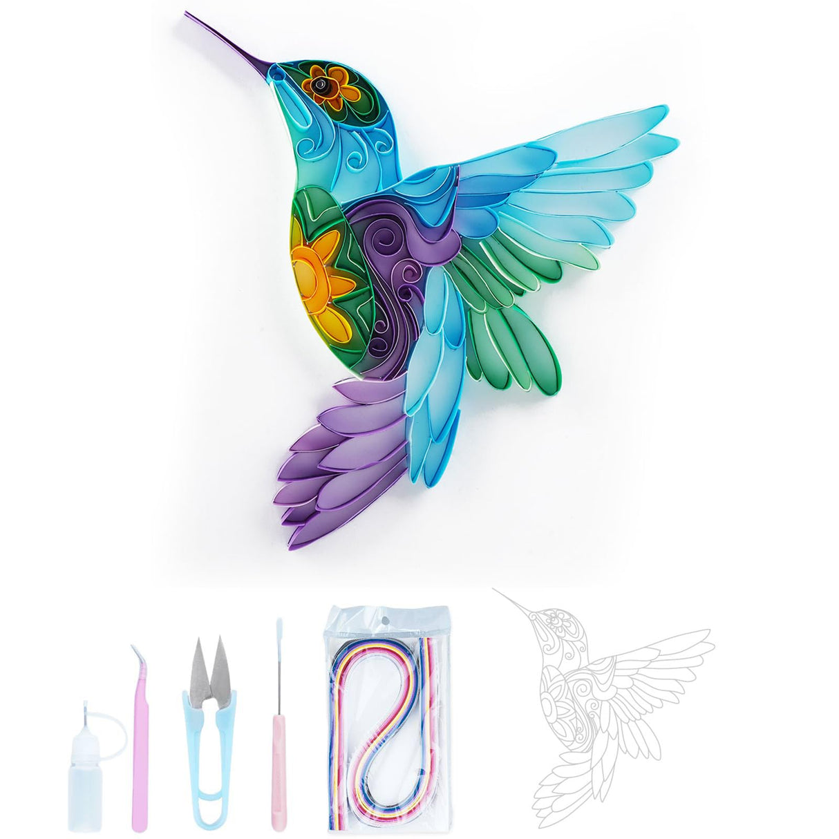Uniquilling Quilling Kit, Paper Quilling Kits, 8 * 10-in Hummingbird Paper Filigree Kits with Quilling Tools& Using Manual, DIY Quilling Artwork Modern Wall Art for Living Room Uniquilling