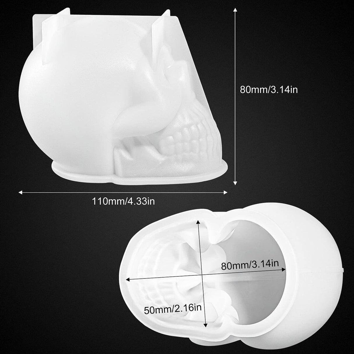 3D Skull Resin Molds, 2 Pack Skull Candle Molds, Silicone Skull Shape Handmade Candle Making Mould, DIY Craft Resin Mold for Fondant Cake, Aromatherapy Candle, Chocolate, Soap, Candy KVCSYAW