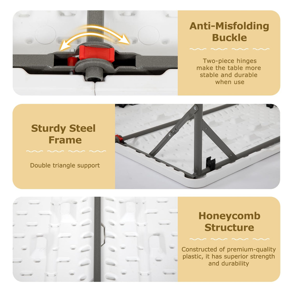 34" Square Plastic Folding Card Table, Portable Outdoor Dining Table with Collapsible Legs and Carrying Handle,Plastic Tables for Camping,Picnic, Office, Party, White PayLessHere