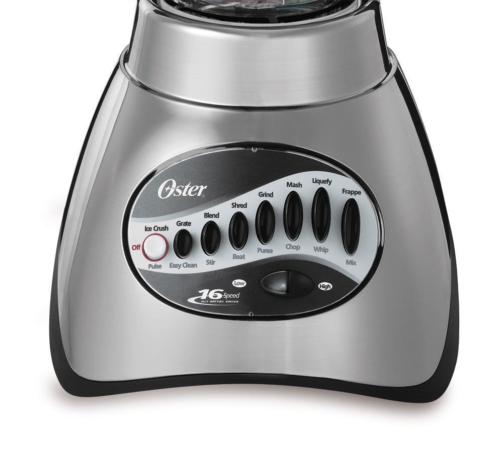 Oster Classic Series 16 Speed Blender with Food Chopper and Glass Jar, Brushed Nickel Oster
