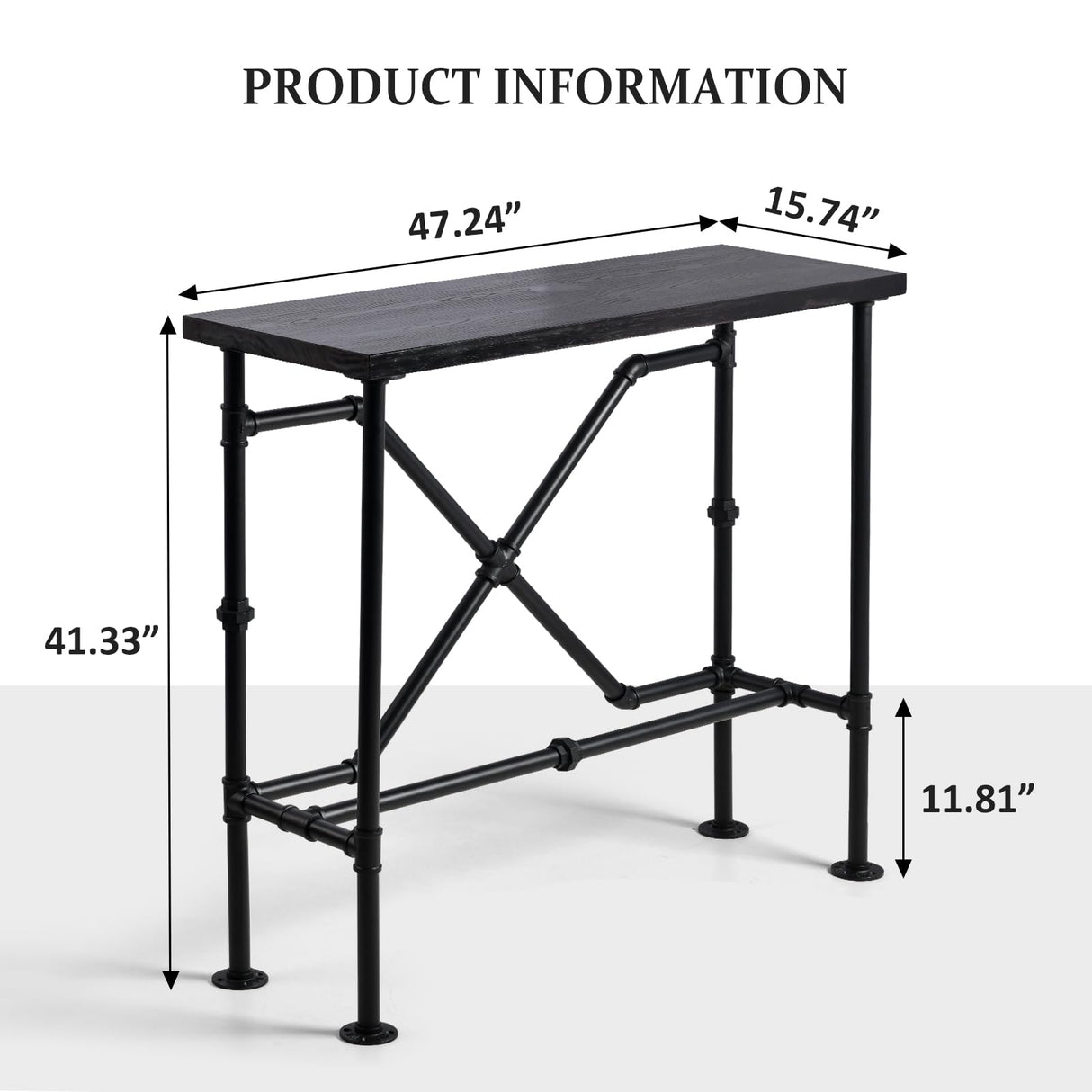 Narrow Industrial Bar Table in Rustic Walnut - 47.24" High Top for Small Spaces LOKKHAN