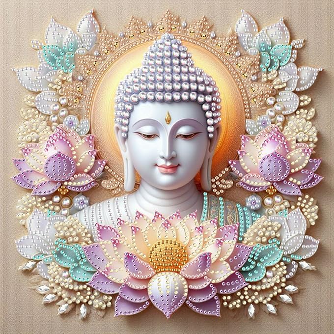 Buddhism Diamond Art Kits for Adults, Lotus Buddha Special Shape Diamond Painting Kits for Beginners, DIY 5D Crystal Diamond Dots Gem Art Craft for Home Decor 11.8x11.8 Inch Acelii