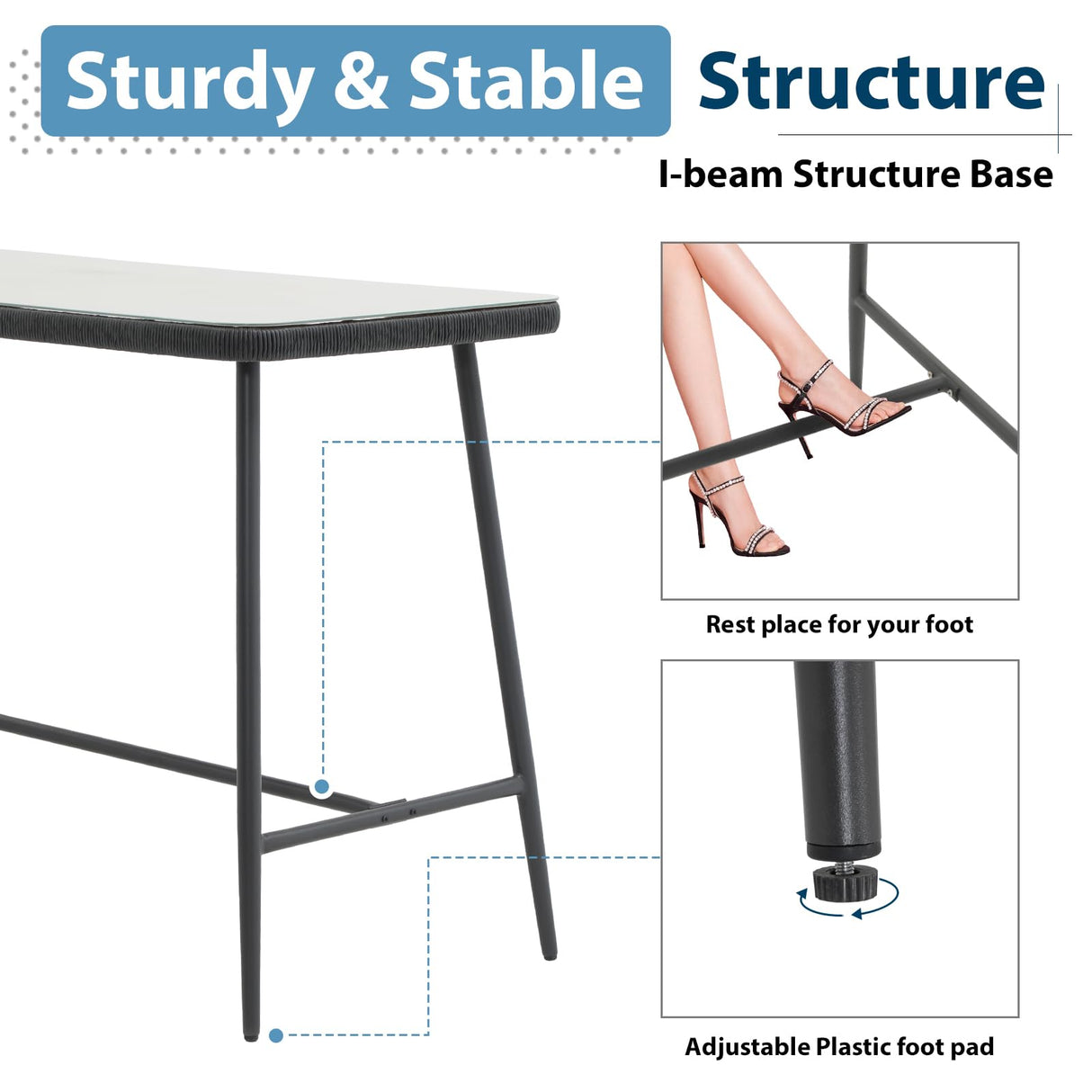 JOIVI 5-Piece Patio Bar Dining Set, Bar Height Outdoor Table and Chairs Set with 4 Bar Stools, Cushions & 41" Table for Patio, Poolside, Backyard, Bar Table Set, Tempered Glass Tabletop, Blue JOIVI