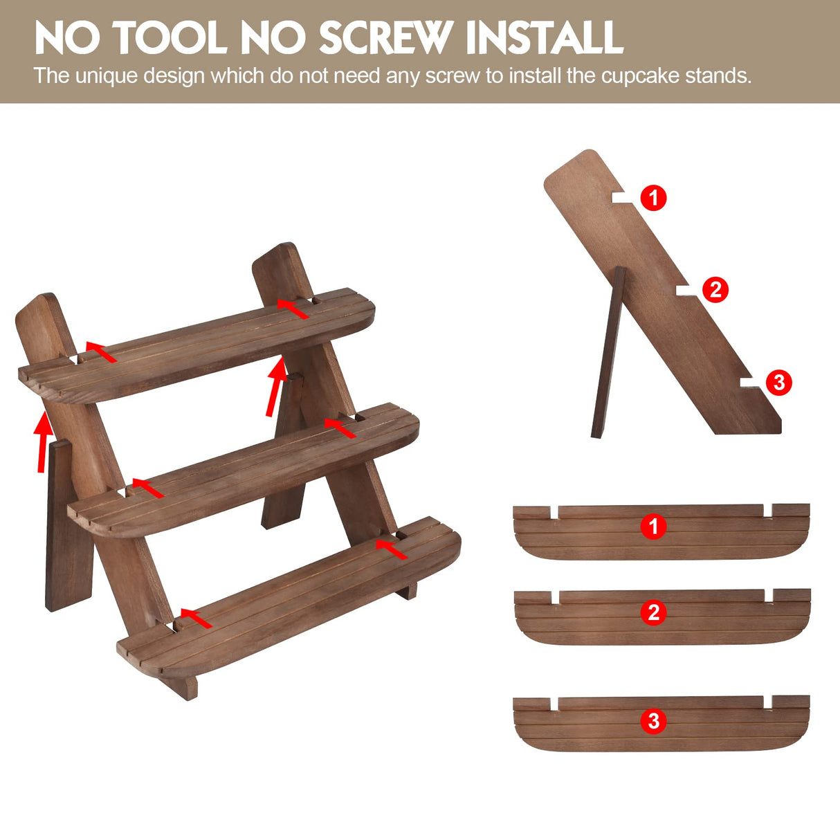 Wooden Display Riser,3 Tier Earring & Ring Holder Stands,Farmhouse Cupcake Stands ,Table Display Stand For Vendors,Organizer Showcase for Tabletop Shows and Home Using ,Wood Rustic Risers (Walnut) WHEARTED