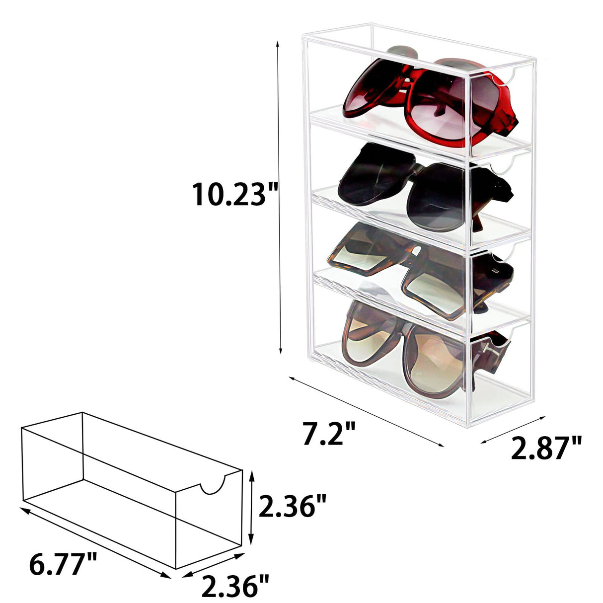 Tasybox Sunglasses Organizer, Acrylic Eyeglass Case Clear Eyeglass Holder Eyewear Display Case with 4 Drawers for Women and Men Tasybox