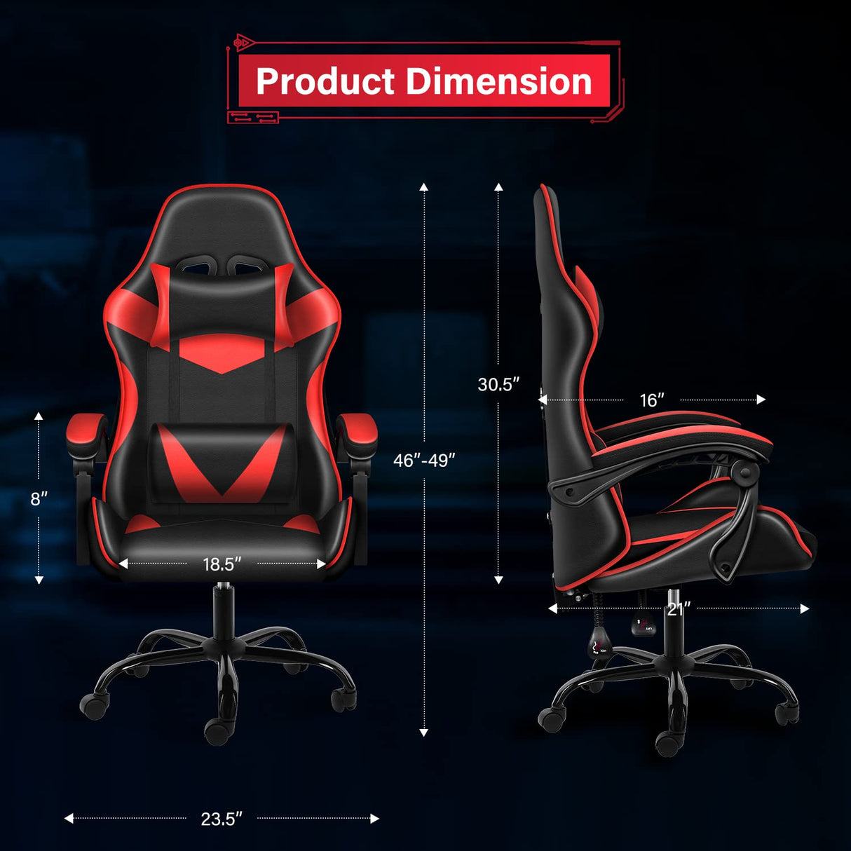 Gaming Chair,Office Computer Video Game Chair,Backrest and Seat Height Adjustable,Ergonomic Swivel Recliner Simple Deluxe
