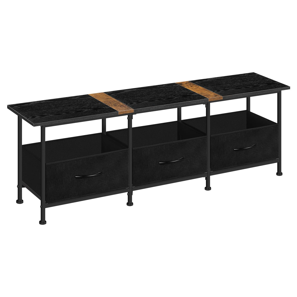CADUKE Black TV Stand for 55 inch TV, Farmhouse Entertainment Center with 3 Fabric Drawers, Industrial TV Console Table for Bedroom, Living Room CADUKE