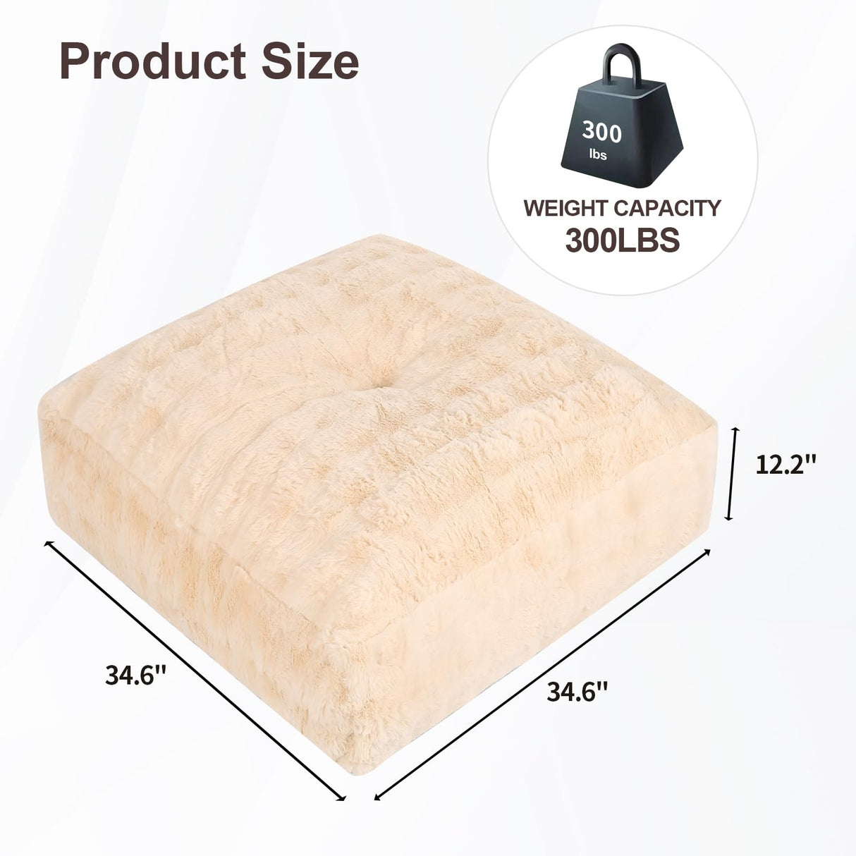 LOVMOC Square Pouf Ottoman, Comfy Lazy Floor Footrest with Memory Foam Filling, Fluffy Bubble Ottoman for Living Room, Office, Beige LOVMOC