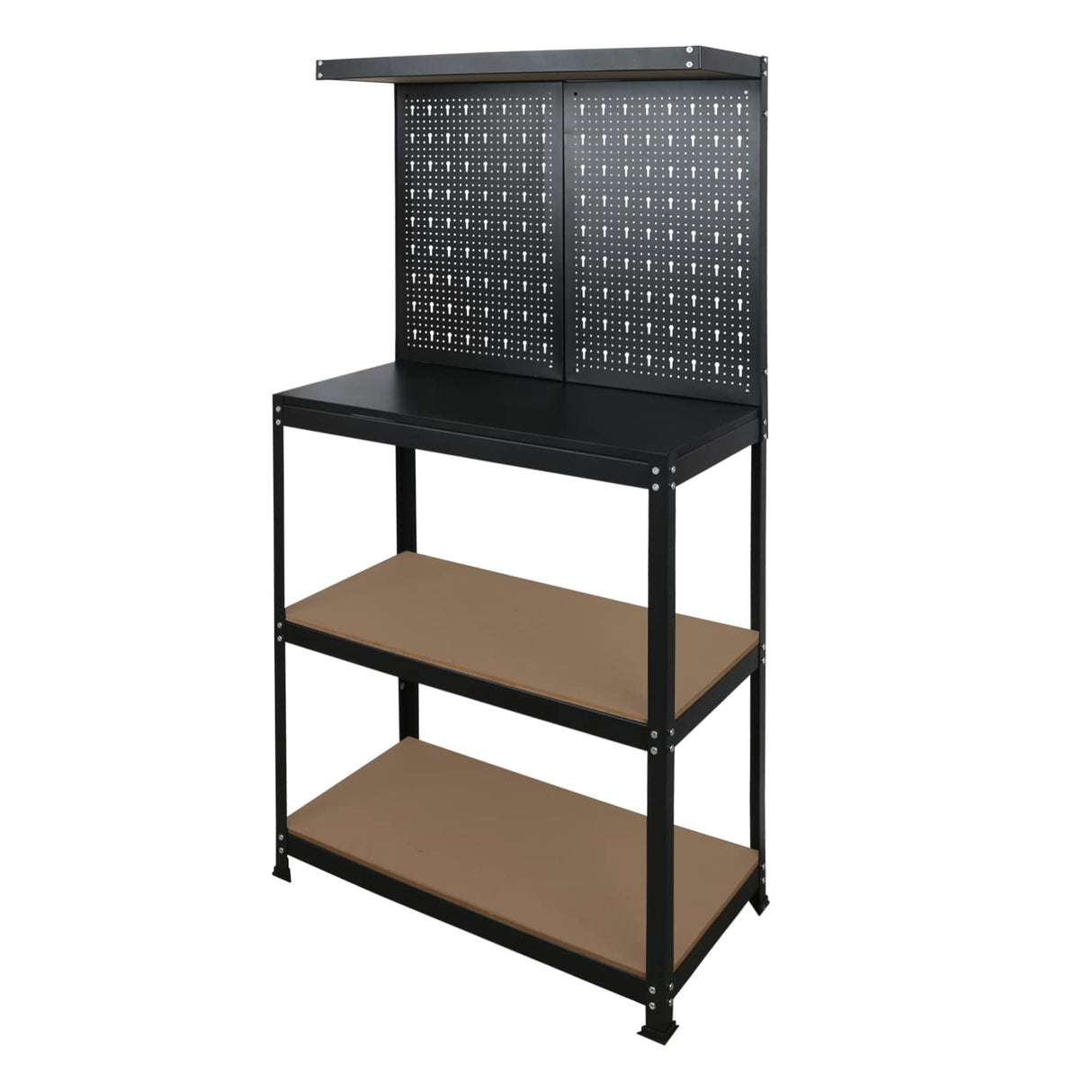 31.5”Workbench, Heavy-Duty Steel Tool Workbench with Pegboard Shelves, 330Lbs Multipurpose Work Benches for Garage, Home, Workshop Storage Prostormer