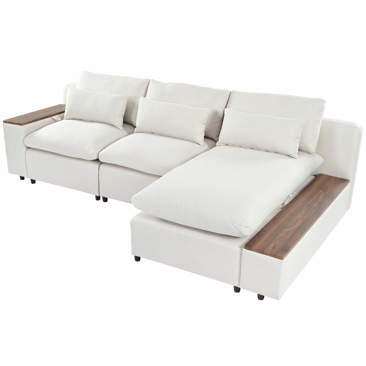 L-Shaped Modular Sectional Sofa with Removable Back Cushions, 3 Pillows and 2 Storage Spaces, Suitable for Living Rooms, Offices Apartments Merax