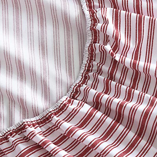 Nautica - Twin Fitted Sheet, Crisp Cotton Percale Bedding, Single Ply Woven, Lightweight for Year Round Use, Oeko-Tex Certified (Coleridge Stripe Red) Nautica