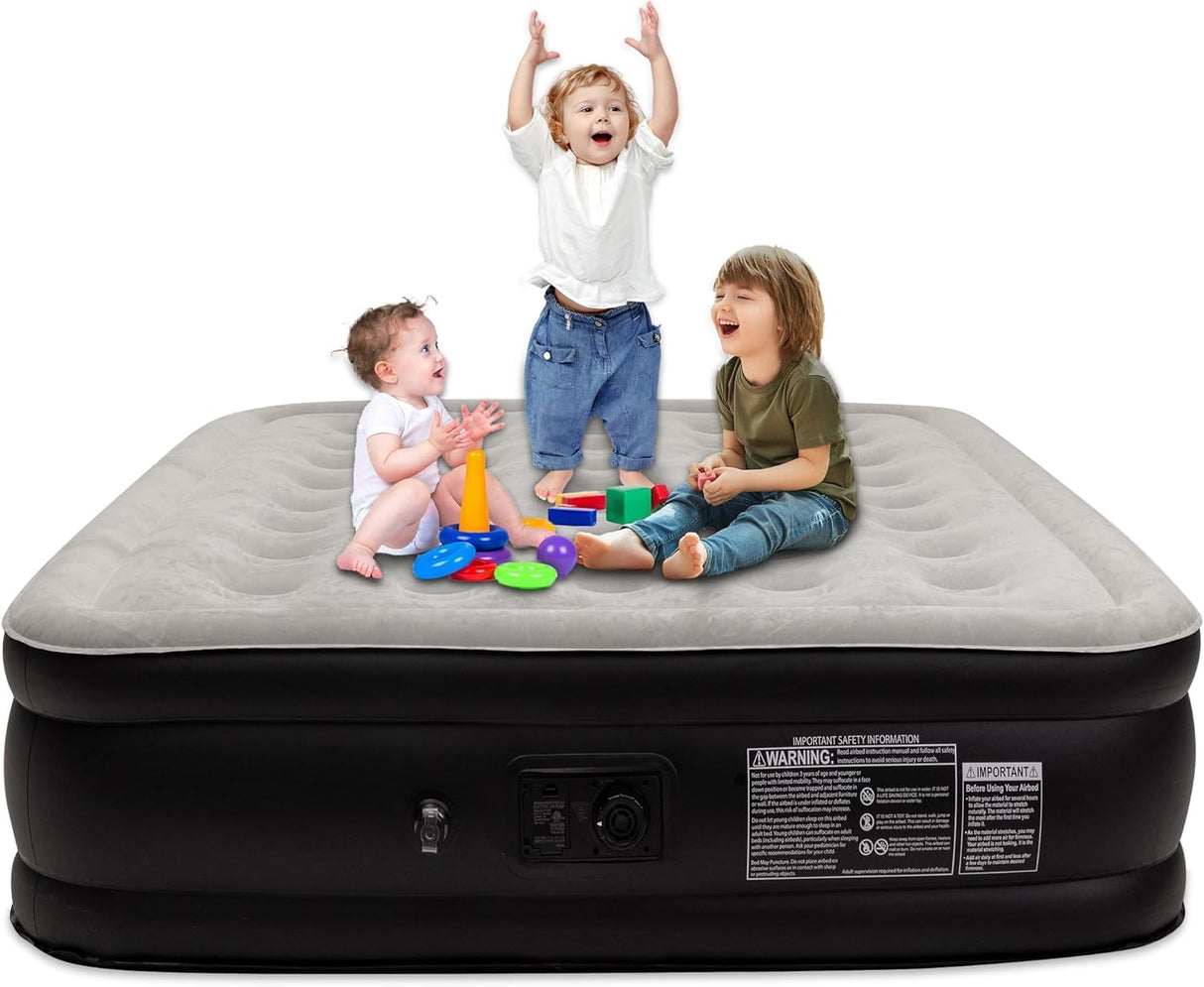Oqsonwu Air Mattress 16" Air Bed Queen with Built in Pump, Foldable Portable Queen Inflatable Mattress, 660 lbs Weight Capacity Blow Up Air-Mattress Suitable for Guests, Indoors and Camping Oqsonwu