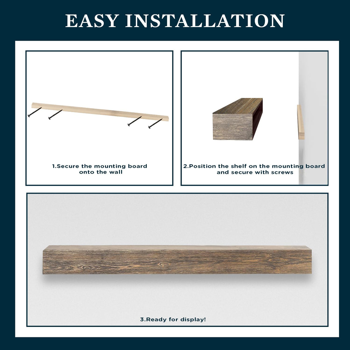 MANTELSDIRECT Vail Fireplace Mantel Shelf - 72 Inch Wide x 6 Inch Tall - Driftwood Finish, Rustic, Distressed, Wall Mounted Shelf | Handcrafted & Milled in The USA MANTELSDIRECT