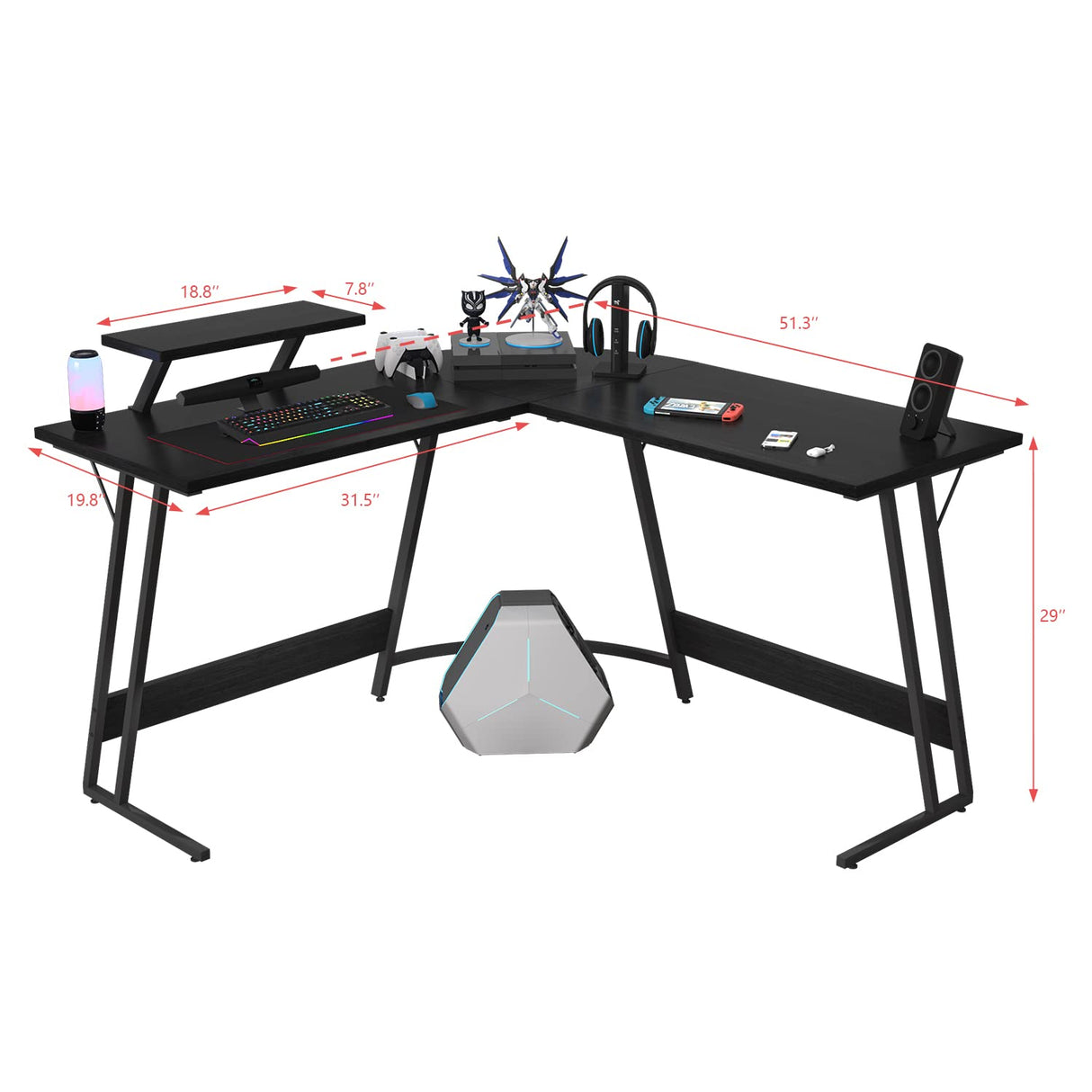 Homall L Shaped Gaming Desk Computer Corner Desk PC Gaming Desk Table with Large Monitor Riser Stand for Home Office Sturdy Writing Workstation (Classical Black, 51 Inch) Homall