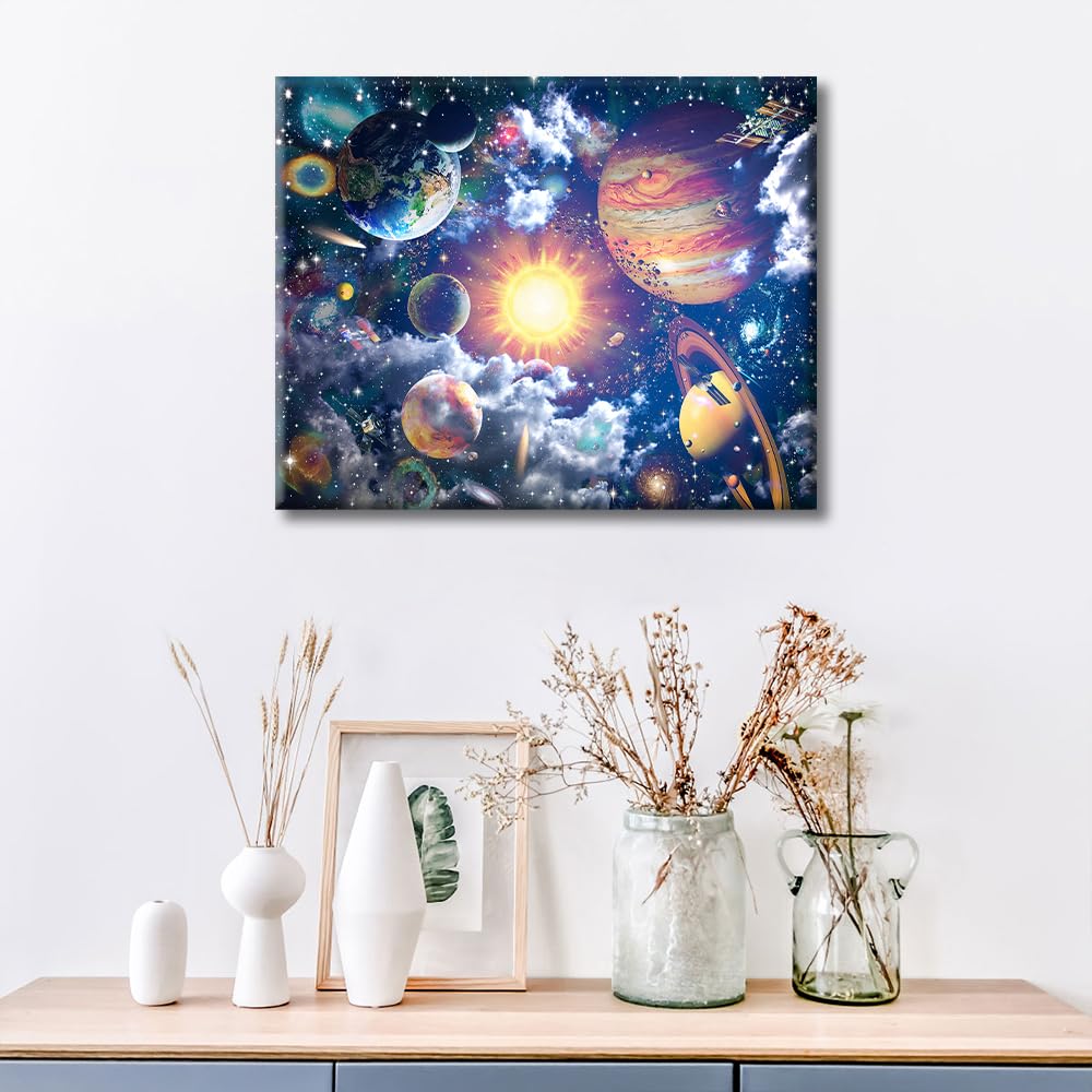 Planets in Space Paint by Numbers for Adults, Earth and Stars Space DIY Paint by Number Kits Starry Sky Oil Painting by Numbers for Beginners, Acrylic Paint Crafts for Home Decor 16x20Inch Frameless TUMOVO