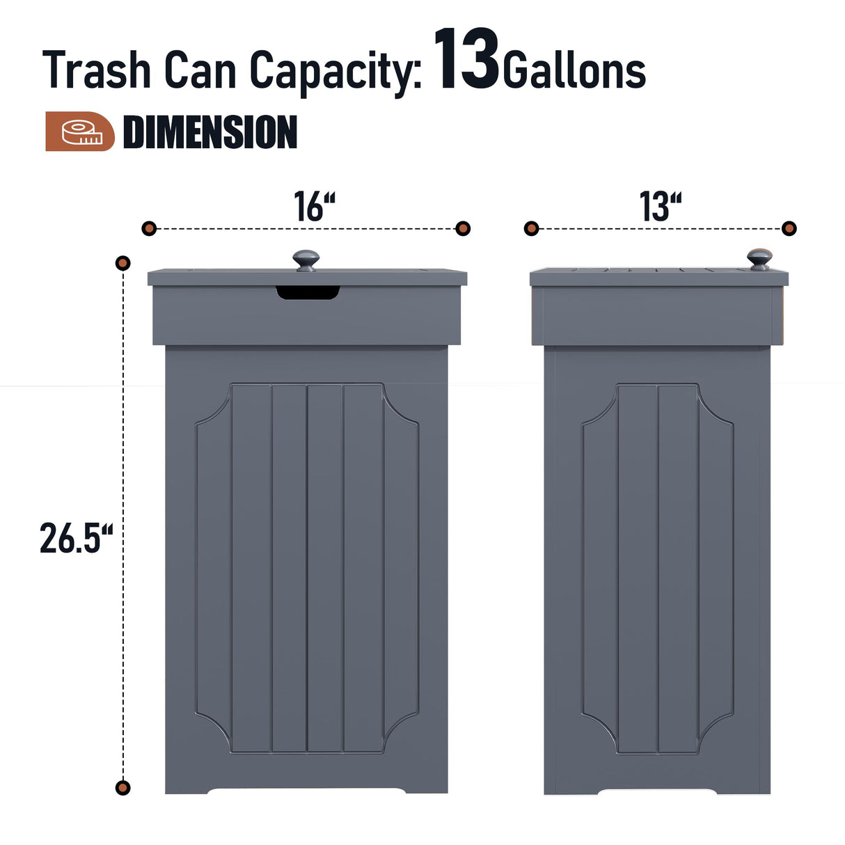 Function Home Trash Can Cabinet, 13 Gallon Kitchen Garbage Can, Wooden Recycling Trash Bin, Freestanding Dog Proof Trash Can, Farmhouse Trash Cabinet with Lid for Home Kitchen Bedroom, Grey Function Home