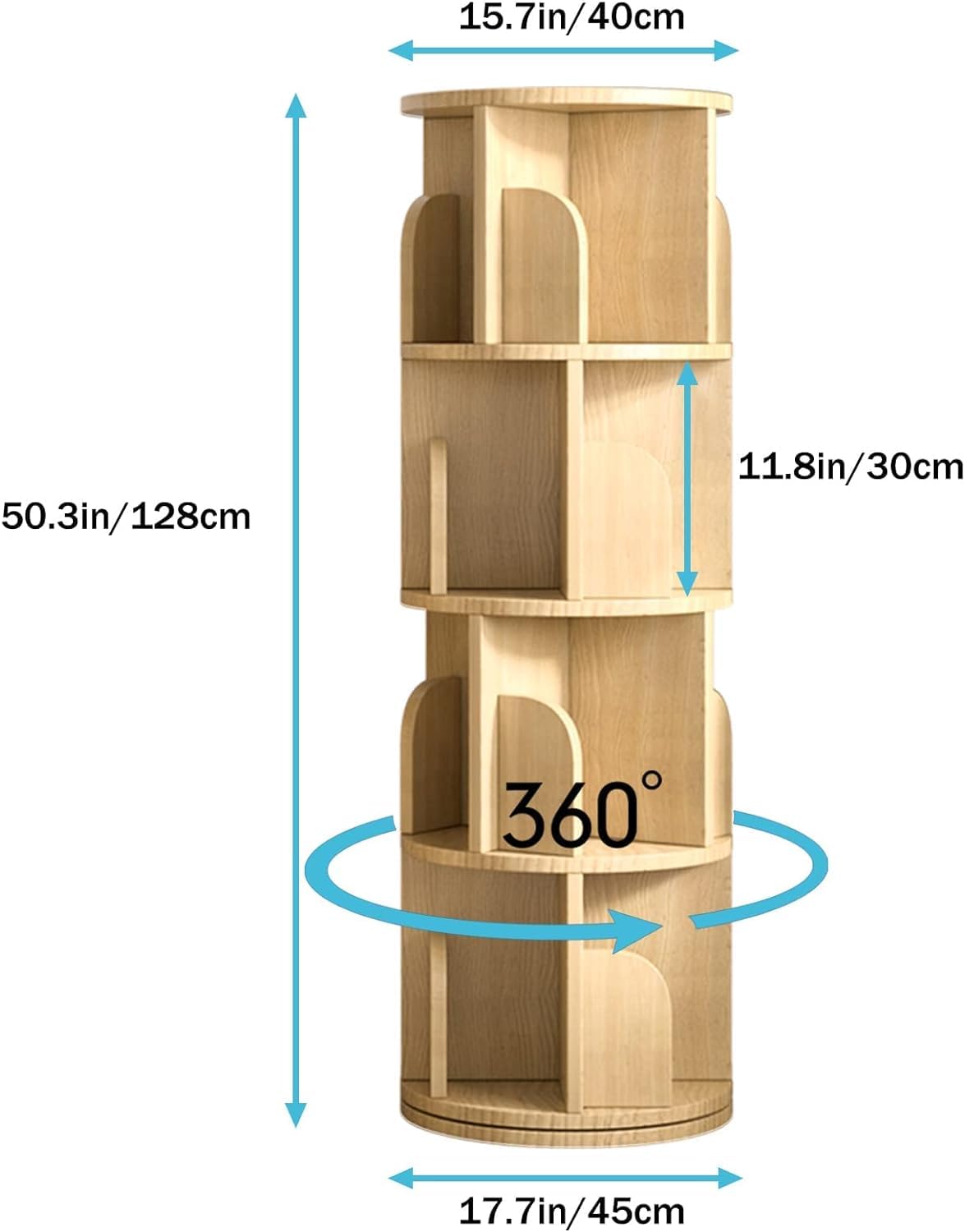 4-Tier Rotating Wooden Bookshelf Organizer for Kids and Adults - Solid Wood Display Rack for Any Room TNUEEIO