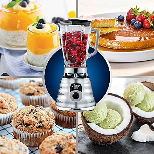 Oster Original 3 Speed Chrome Blender, 6 Times more Durable Motor, 10 Times Stronger, 5 Cup Glass Jar Oster