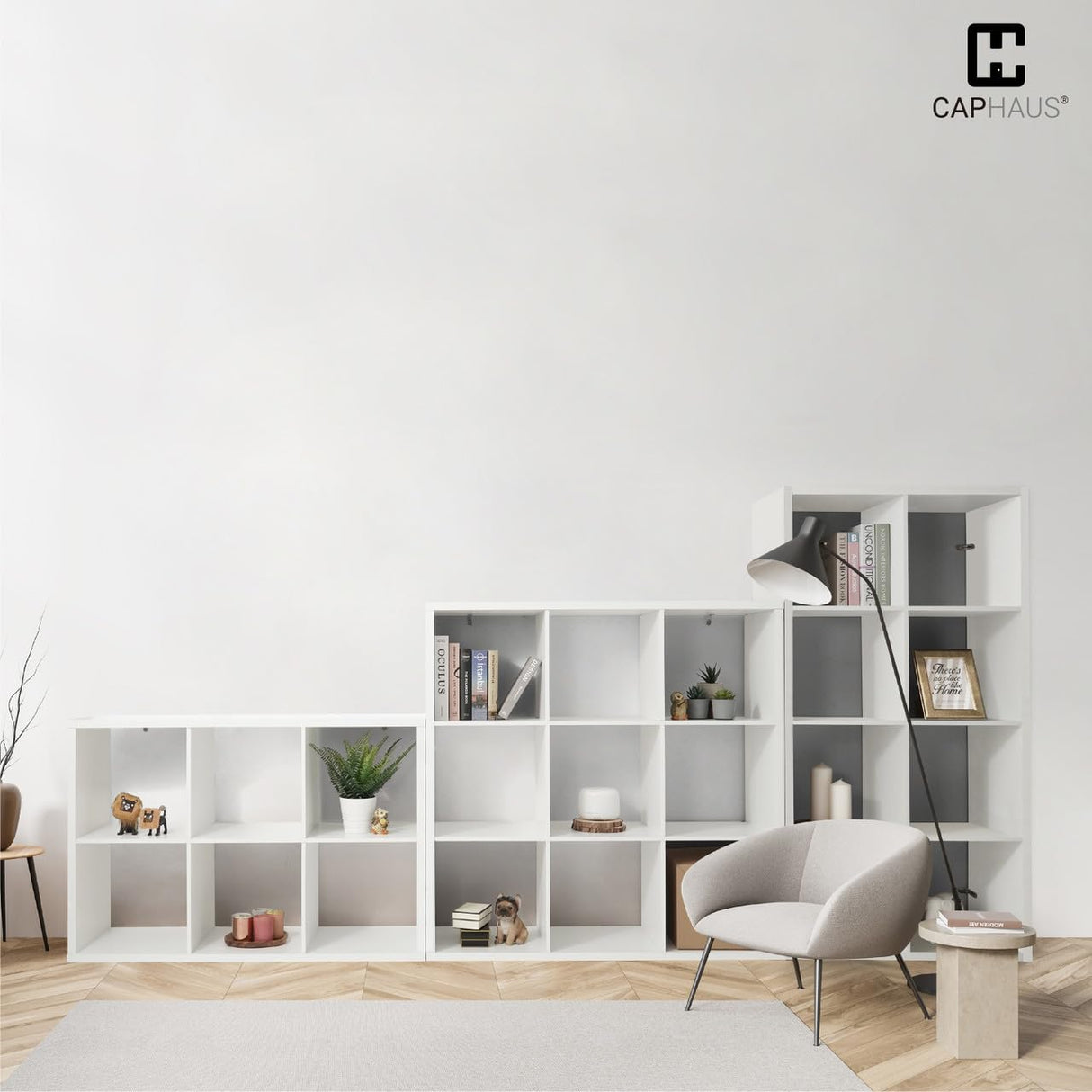 CAPHAUS Sturdy Room 13-Inch Cube Storage Organizer Shelf, with Extra Thick Exterior Edge, Open Storage Shelf Divider, Bookcase, 8-Cube, White CAPHAUS