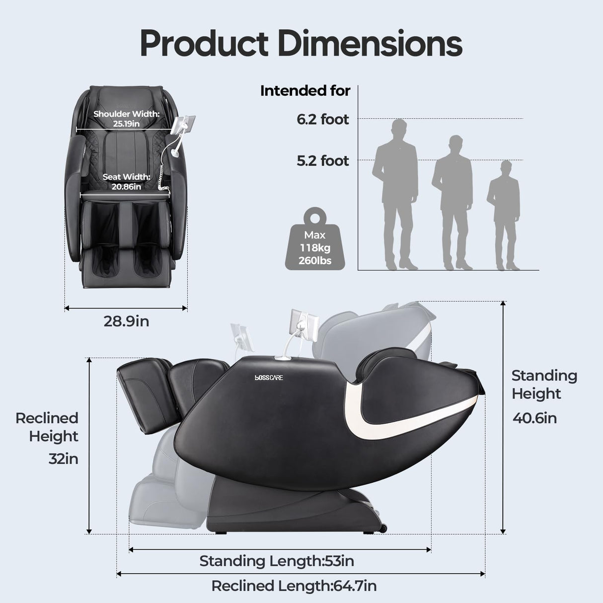 BOSSCARE 2025 Massage Chair Full Body, AI APP Control Shiatsu Zero Gravity Massage Chair with Foot Roller, Back Calf Heated, Bluetooth Speaker, Relaxing Massaging Recliner for Friend Family BOSSCARE