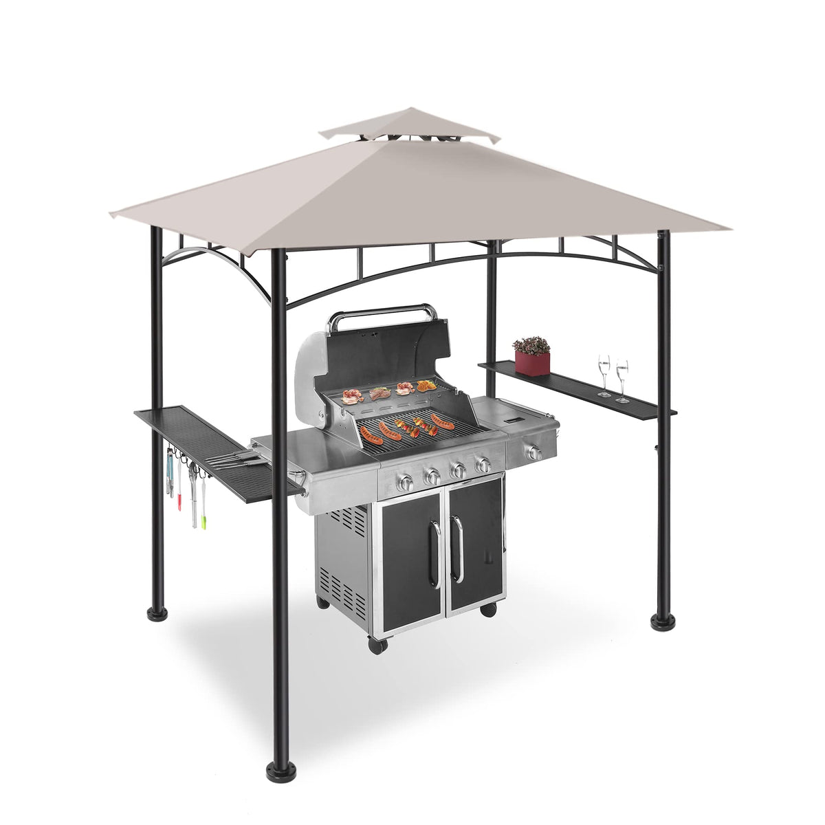 FAB BASED 5x8 Grill Gazebo Canopy for Patio, Outdoor BBQ Gazebo with Shelves & Extra 2 LED Light(Grey) FAB BASED