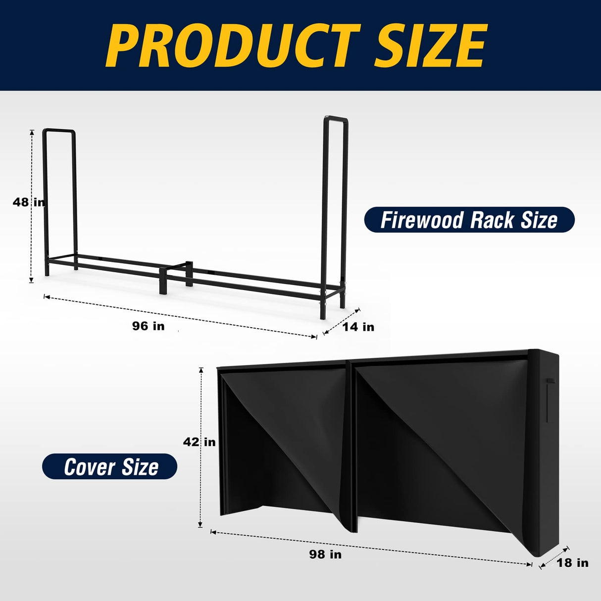 WALMANN 8ft Firewood Rack with Cover, Heavy Duty Firewood Rack With Weather Resistant 600D Oxford Fabric Cover, Indoor/Outdoor Wood Rack for Firewood WALMANN