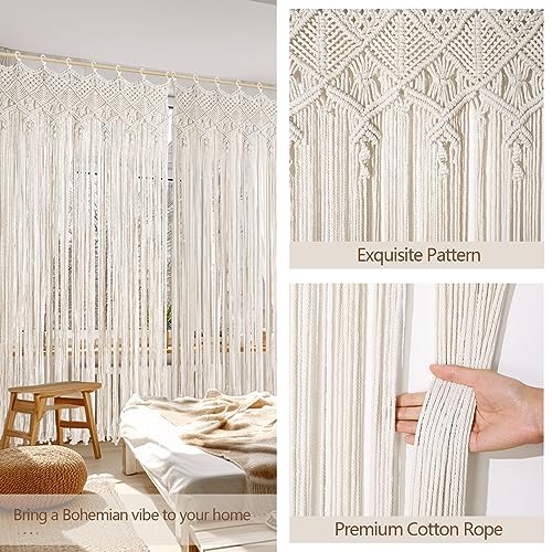Osunnus Boho Macrame Curtain for Window Doorway Handmade Large Long Macrame Wall Hanging for Living Room Bedroom Bohemian Home Wedding Backdrop Decor, 2 Panels 79" L x 35" W Osunnus