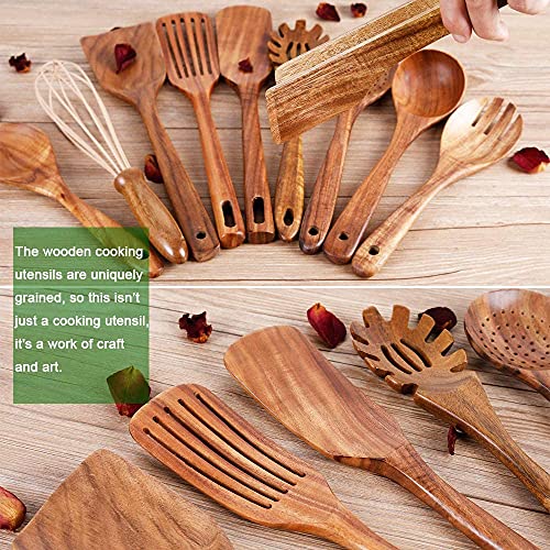 Natural Teak Wood Kitchen Utensils with Spatula and Ladle (10) AIUHI