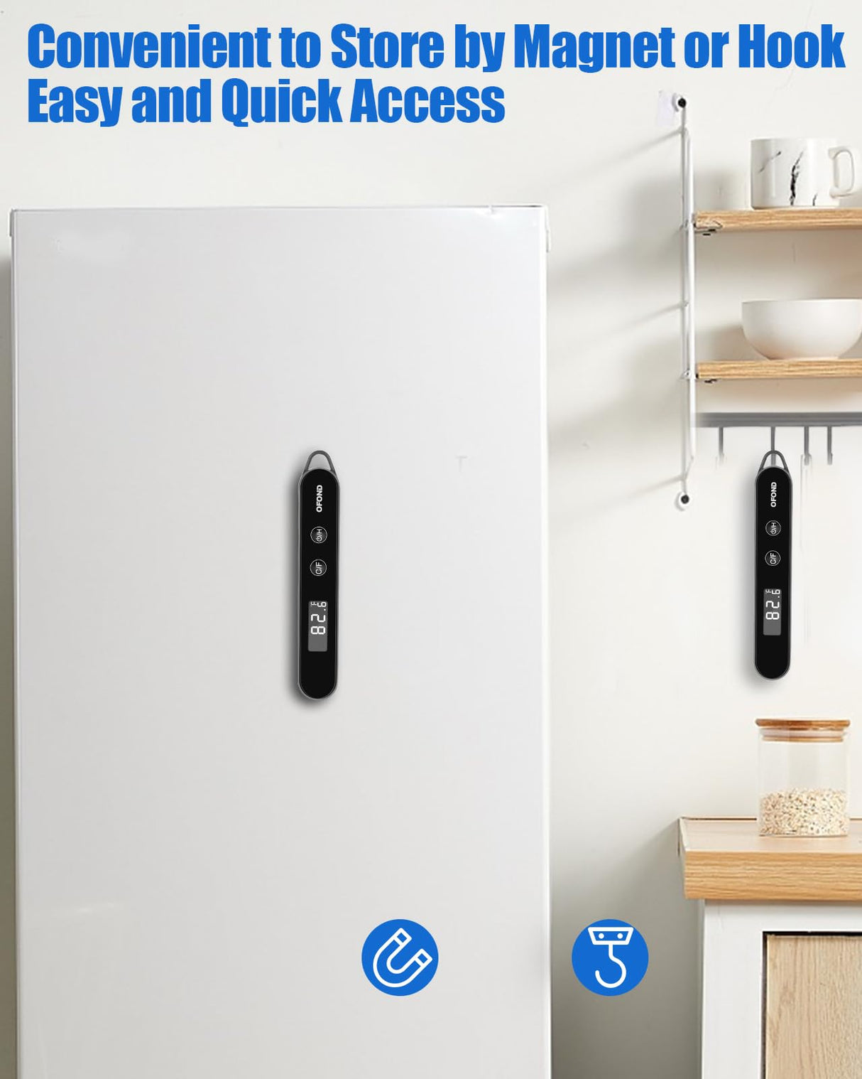 OFOND Meat Thermometer Digital for Cooking and Grilling,Instant Read Food Thermometer with Battery,Folding Accurate Probe Kitchen Thermometer for BBQ,Backlit LCD,Store by Magnet and Hook (Black) OFOND