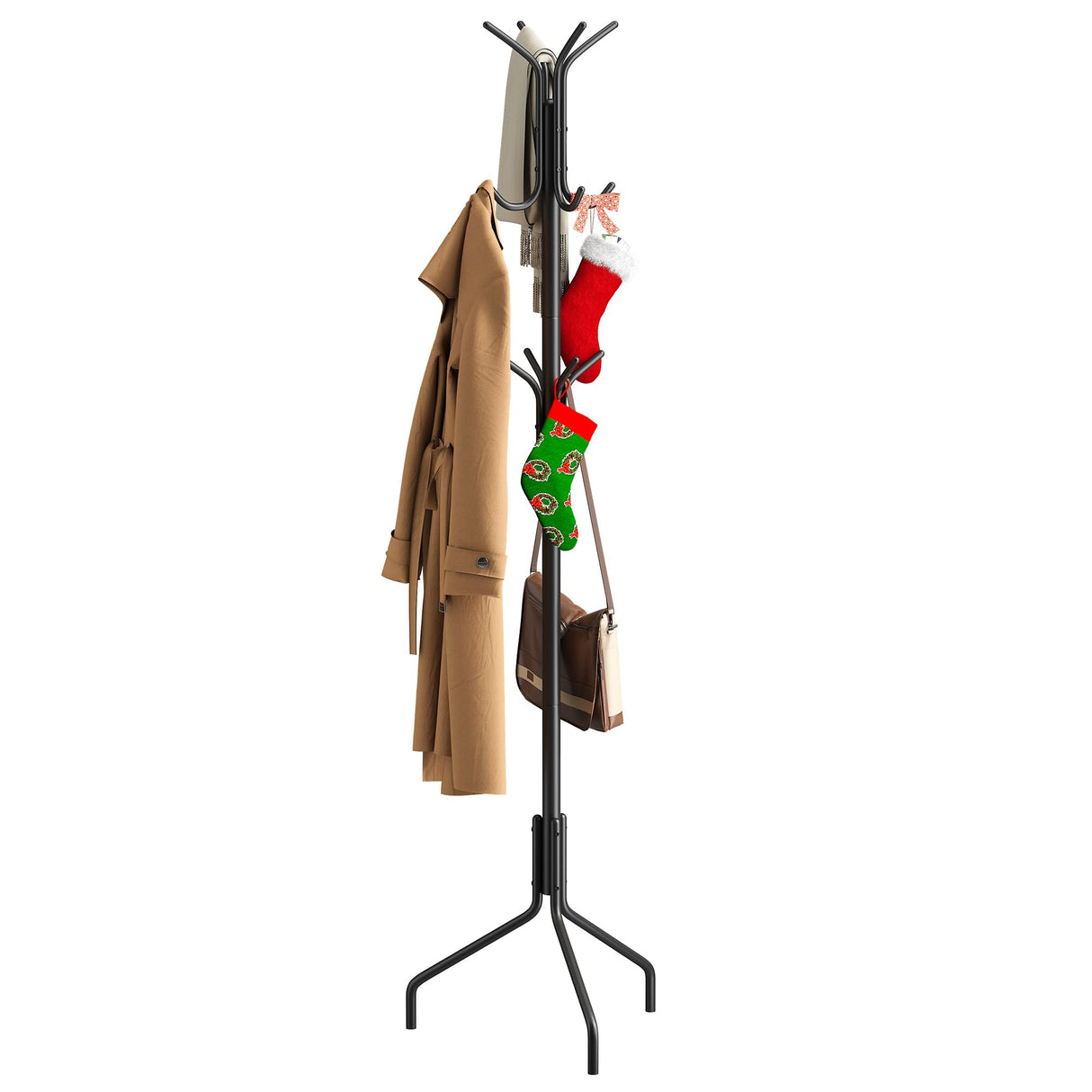FILWH Coat Rack Freestanding Coat Tree Standing Coat and Hat Hanger Jacket Organizer Rack Metal,18.3" L x 18.3" W x 71.5" H, Black FILWH