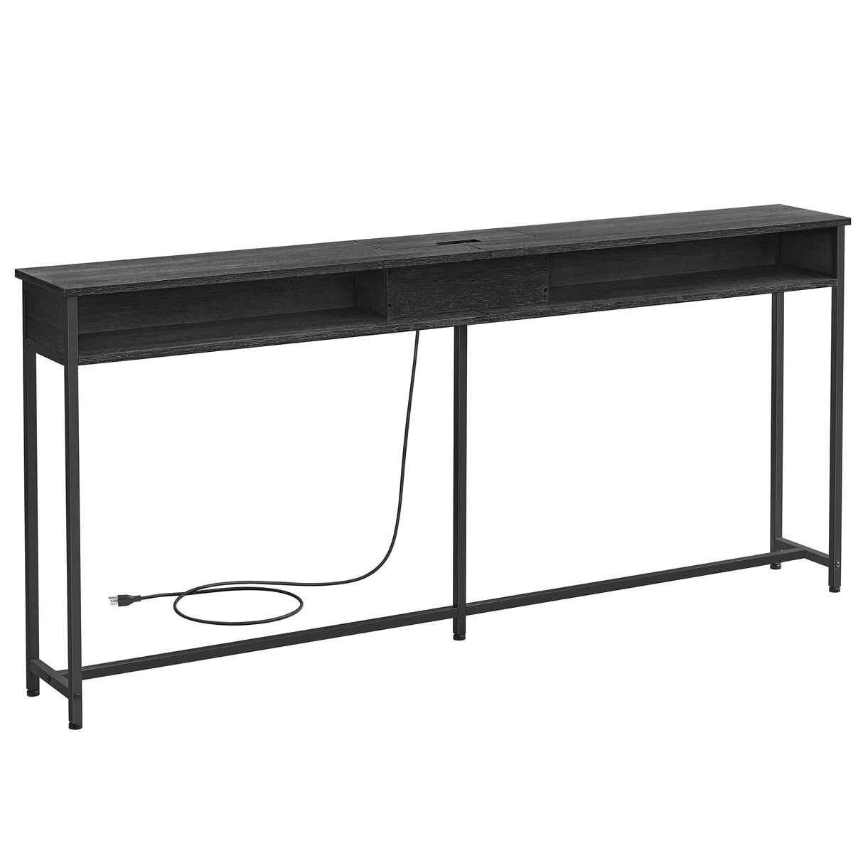 VASAGLE 70.9-Inch Console Table with Outlet and Shelves, Sofa Table with Charging Station, Behind Couch Table Skinny, Entryway Table for Hallway, Living Room, Charcoal Gray and Ink Black ULNT118B22 VASAGLE