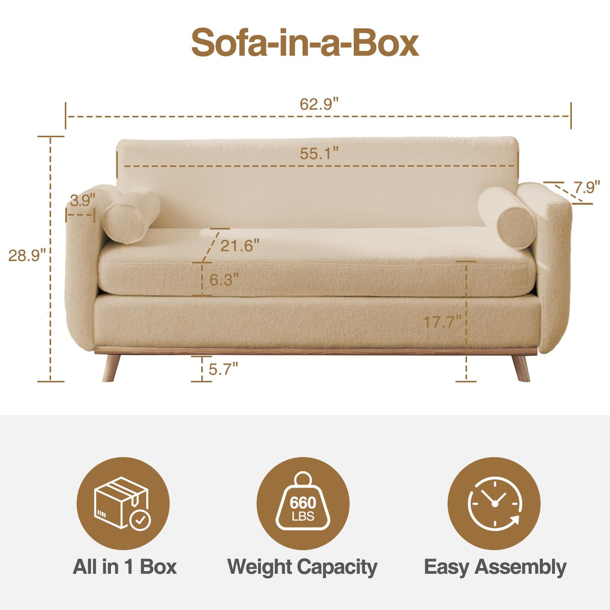 Halitaa 63" Loveseat Sofa, Modern Sherpa Love Seat Small Couch for Living Room Bedroom, 2 Seater Mini Comfy Couch Sofa for Home Office Small Spaces, Beige Halitaa