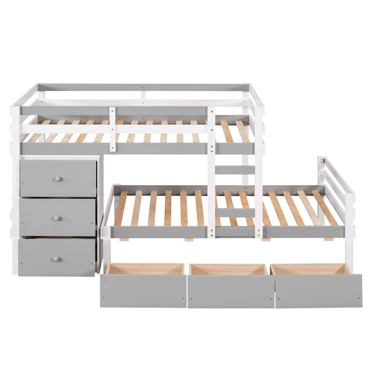 Bunk Bed Twin Over Twin with 6 Storage Drawers, Solid Wood Bunk Beds with Guardrails and Ladders for Kids Boys Girls Teens, No Box Spring Needed (Twin Over Twin Bunk Beds, Gray) Harper & Bright Designs