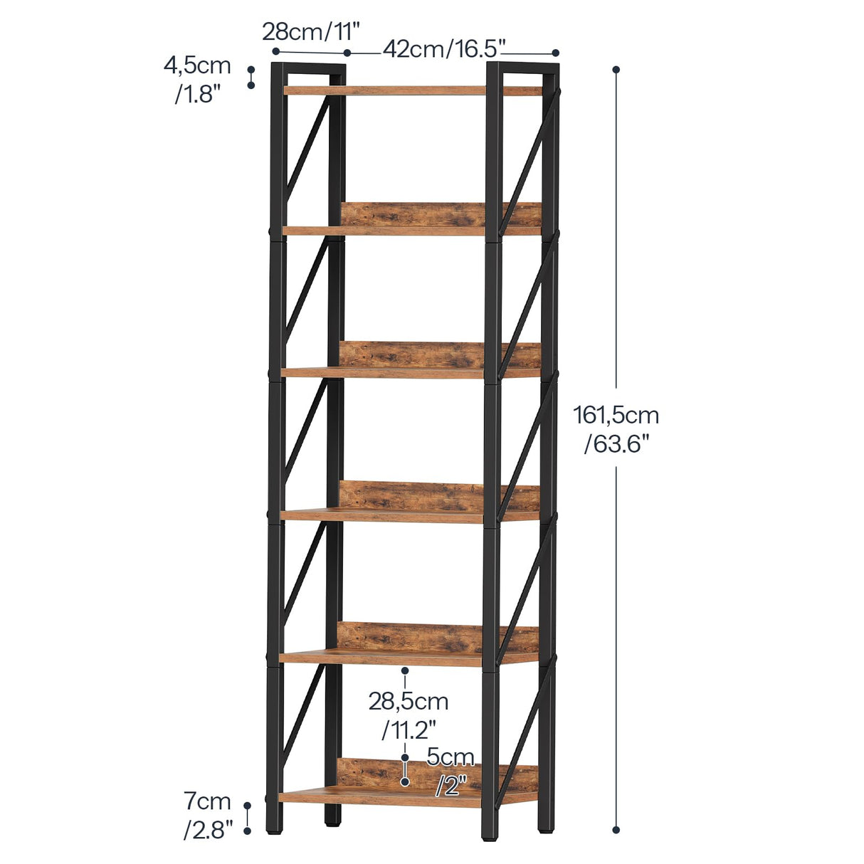 HOOBRO Bookshelf, 6-Tier Industrial Bookcase, Book Shelf Storage Organizer, Tall Bookshelf with Metal Frame for Living Room, Bedroom, Home Office, Kitchen, Rustic Brown and Black BF72SJ01 HOOBRO