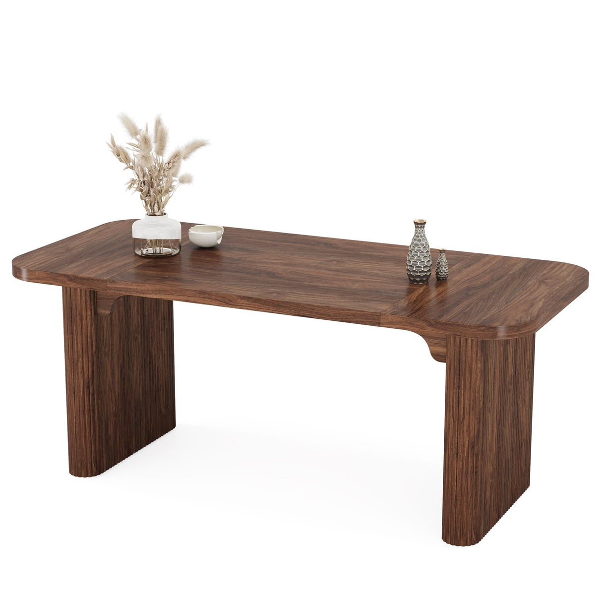 Tribesigns Dining Table for 4-6, Rectangular Wood Kitchen Table with Double Pedestal, 62-Inch Dinner Table for Dining Room, Living Room, Easy Assembly, Only Table (Dark Brown) Tribesigns