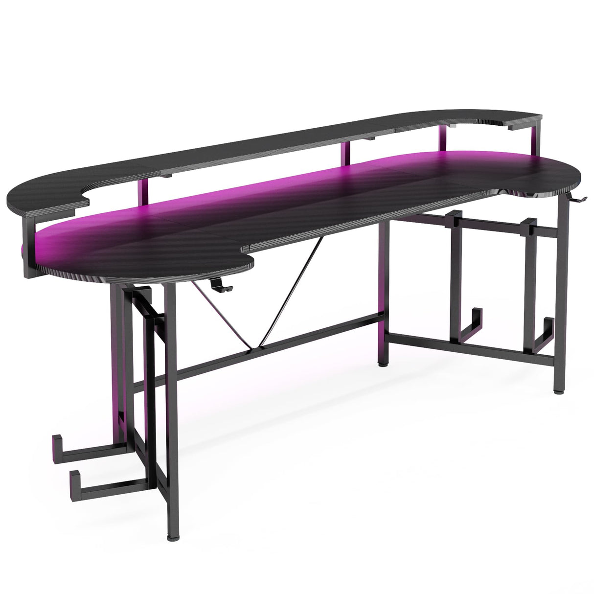 Tribesigns 75 Inch Gaming Desk with Monitor Shelf, Large PC Computer Desk with LED Lights, Gaming Table Gamer Desk for Bedroom, Home Office, Black Tribesigns
