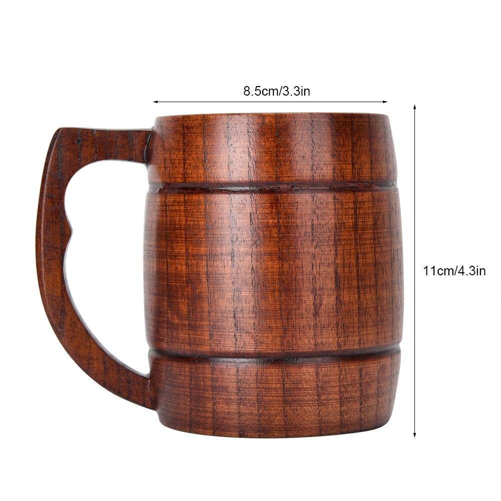 Wooden Beer Mug, Handmade Beer Mug 12oz (400 ml) Natural Solid Wood Drinking Cup Tea Cup for Beer, Coffee, Hot Drinks, Milk, Wine Wooden Tankard Gift Barrel HERCHR