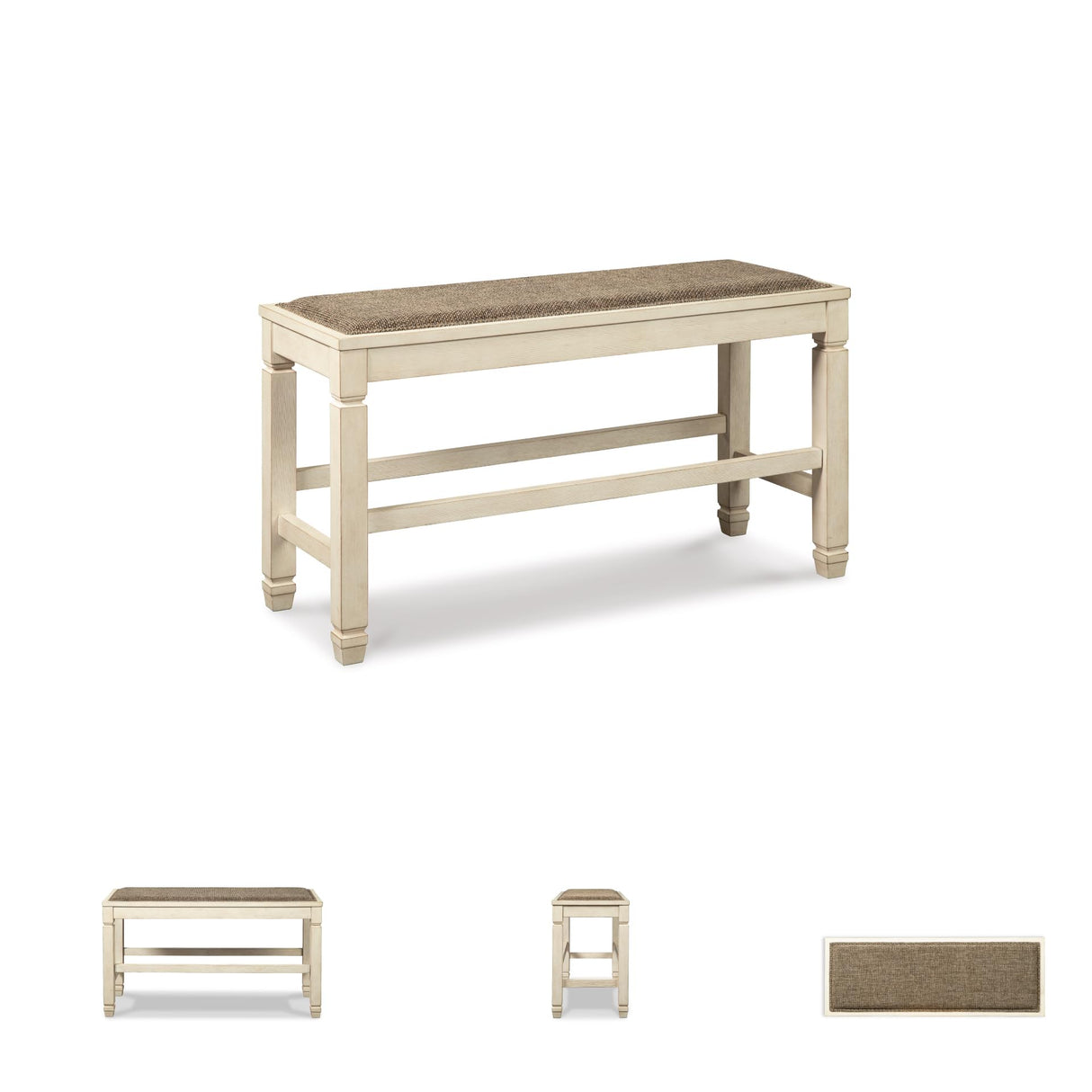 Signature Design by Ashley Bolanburg Double Upholstered Bench, Counter Height, Whitewash Signature Design by Ashley