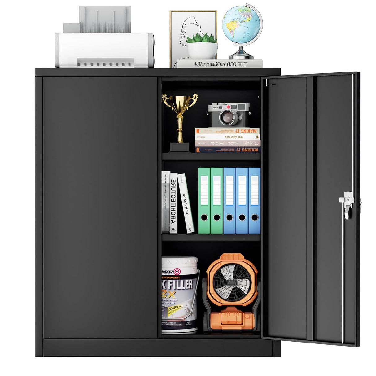 Superday 36" Locking Garage Storage Cabinet, Black Metal Storage Cabinet with Locking Doors and Adjustable Shelves, Steel Lockable Cabinets, Tool Cabinets for Home Office Garage School Superday