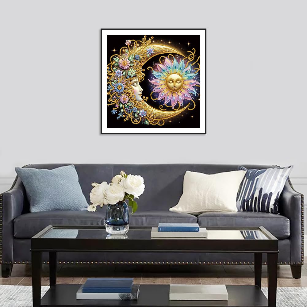 Stalente Diamond Painting Kits for Adults Sun and Moon, 5D Special Shape Diamond Art Kits for Beginners, Crystal Rhinestones Diamond Painting for Home Wall Decoration Gift 12×12inch Stalente
