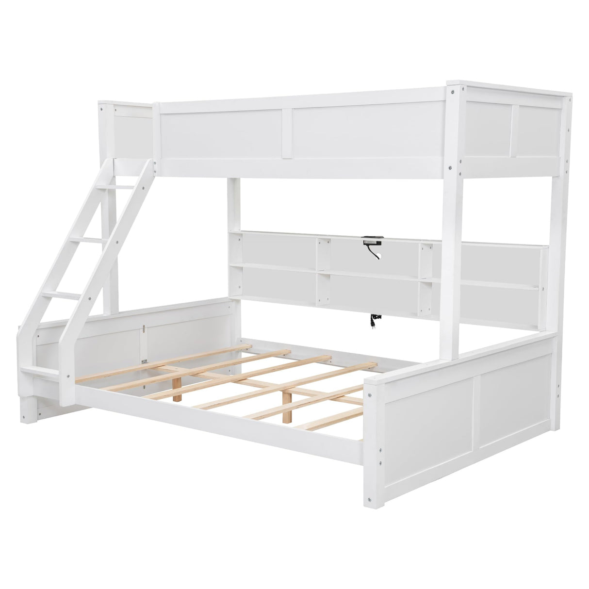 RuiSiSi Twin XL Over Queen Bunk Bed with Storage, Solid Wood Bunk Bed with Storage Cabinets and USB Ports for Kids Teens Adults, Safety Guardrail, No Box Spring Needed, Antique White RuiSiSi