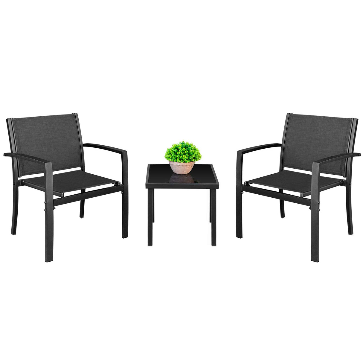 Homall 3 Pieces Furniture Outdoor Patio Conversation Bistro Set Modern Porch Lawn Chairs with Coffee Table for Home and Balcony, 1, Black Homall