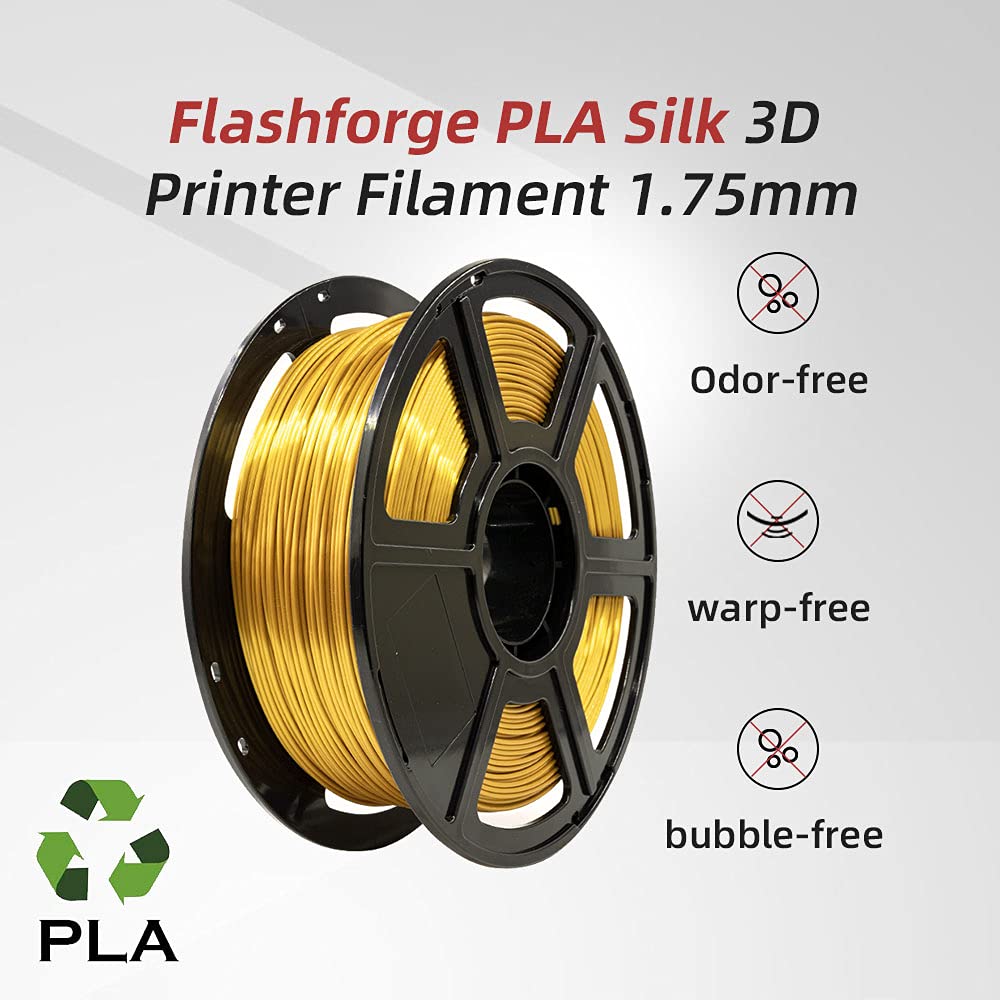 Flashforge 3D Printer Filament Silk PLA 1.75mm 1kg Spool-Dimensional Accuracy +/- 0.02mm (Gold) FlashForge