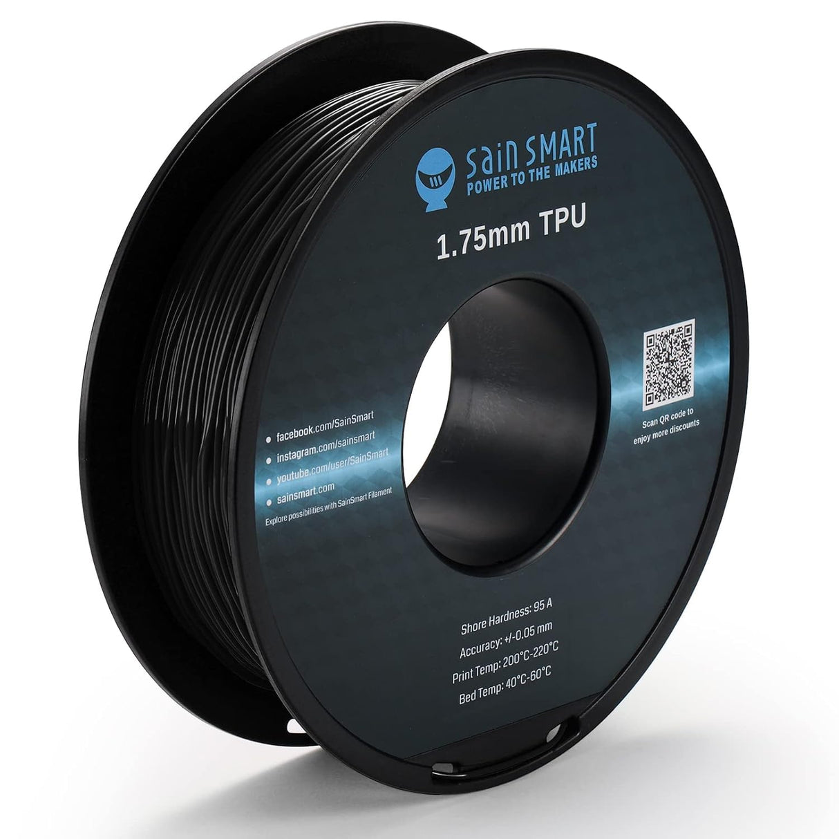 SainSmart TPU Filament 1.75, Blck Flexible TPU 3D Printing Filament, 1.75 mm, 0.8 kg, Dimensional Accuracy +/- 0.05 mm SainSmart