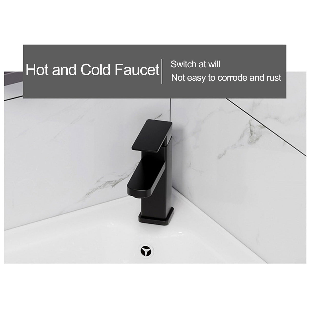 Small Corner Bathroom Cabinet Vanity With Sink Floating Vanity Bathroom Narrow Depth Vanities Lavamanos de Baño Modernos with Top,Hot & Cold Faucet Combo,Storage Space,for Small Space Black/White/Grey JOSIAHCQ