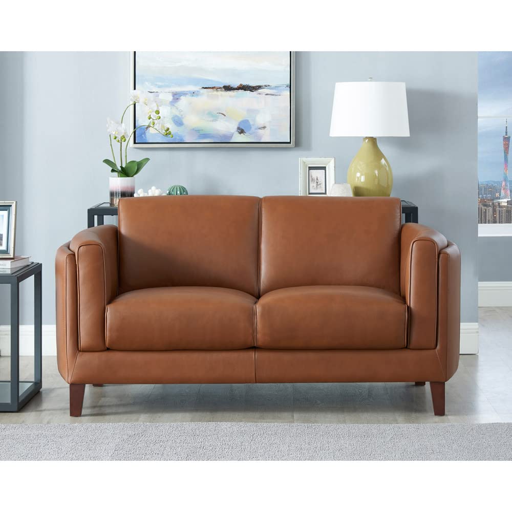 Hydeline Maui 100% Leather Sofa and Loveseat, Nutmeg Brown Hydeline